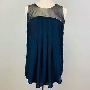 Alfani Sleeveless Sheer Blue & Faux Leather Top, 8